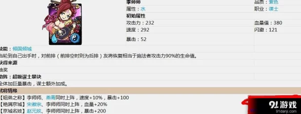 全民水浒李师师获取途径及优缺点全面分析与阵容搭配建议